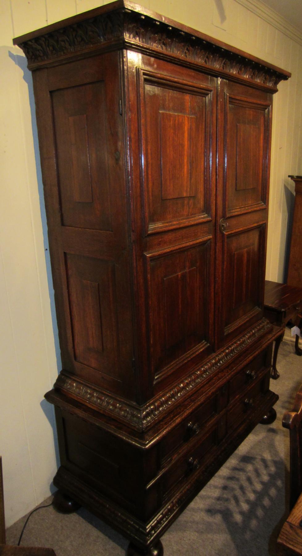 Important Historic Oak Press Cupboard Domani Devon